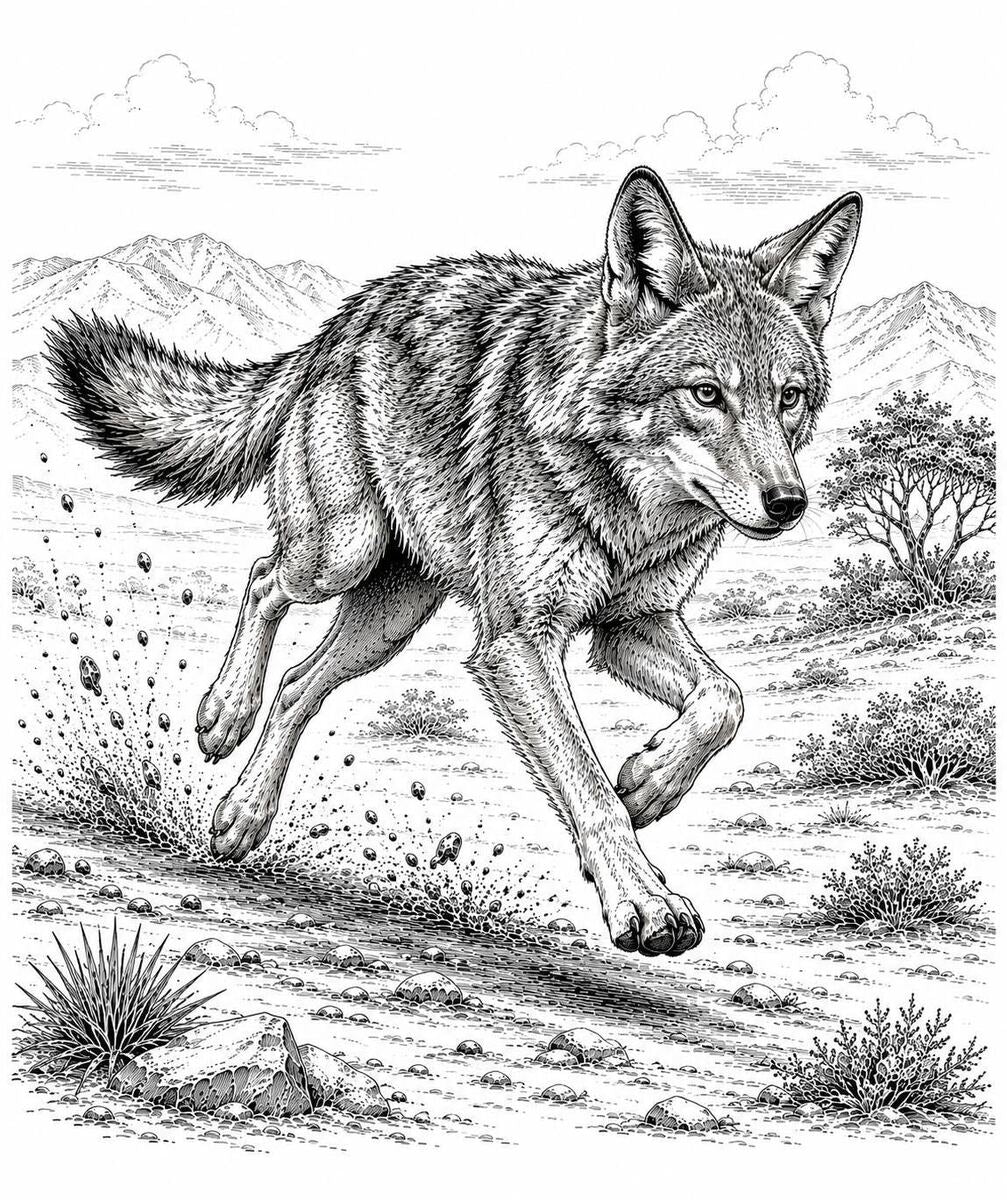 Hand-inked Desert Coyote