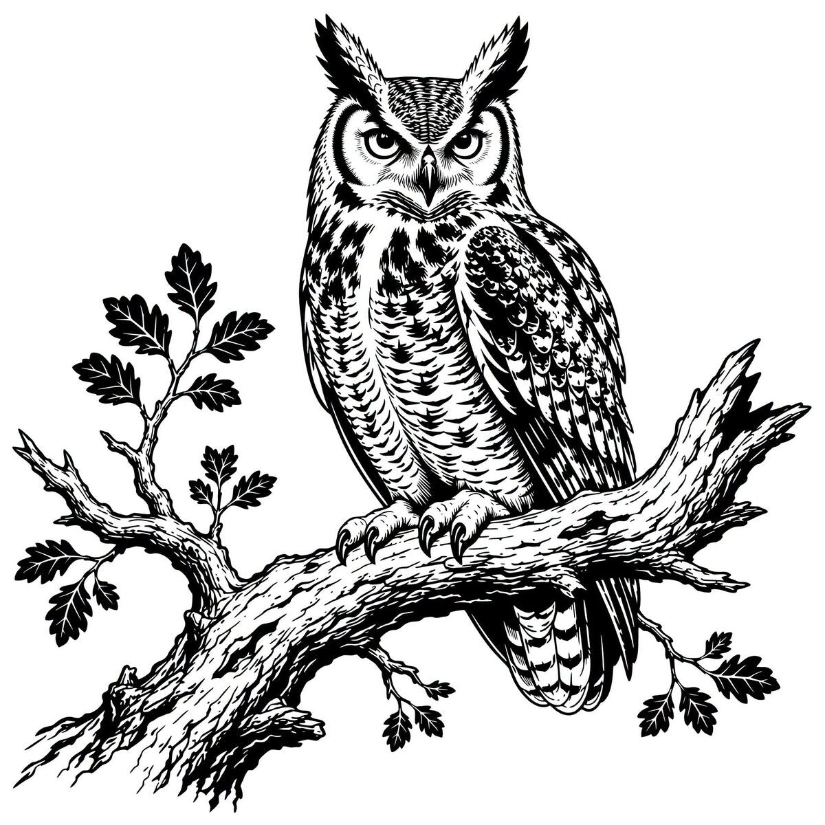 Hand-inked Great Horned Owl